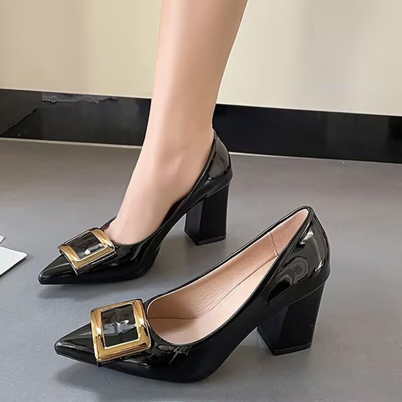 Fashion Women Designer High Heels Shoes Office Patent Shiny Leather Women Pumps Elegant Slip-On Plus Size Heels Women Zapatos De Mujer