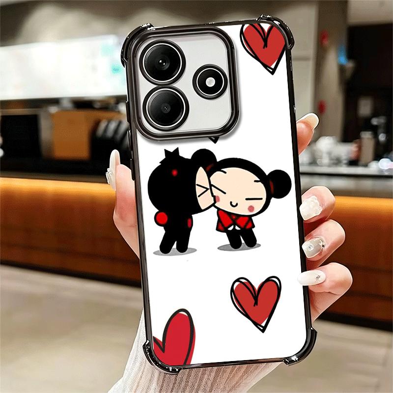 Cartoon Cute Pucca Garu Plating Phone Case For Xiaomi Redmi Note 14 15 Pro Plus 13 12 11 11S 11T 10 9S 9 5G Anti-Fall Airabag Co