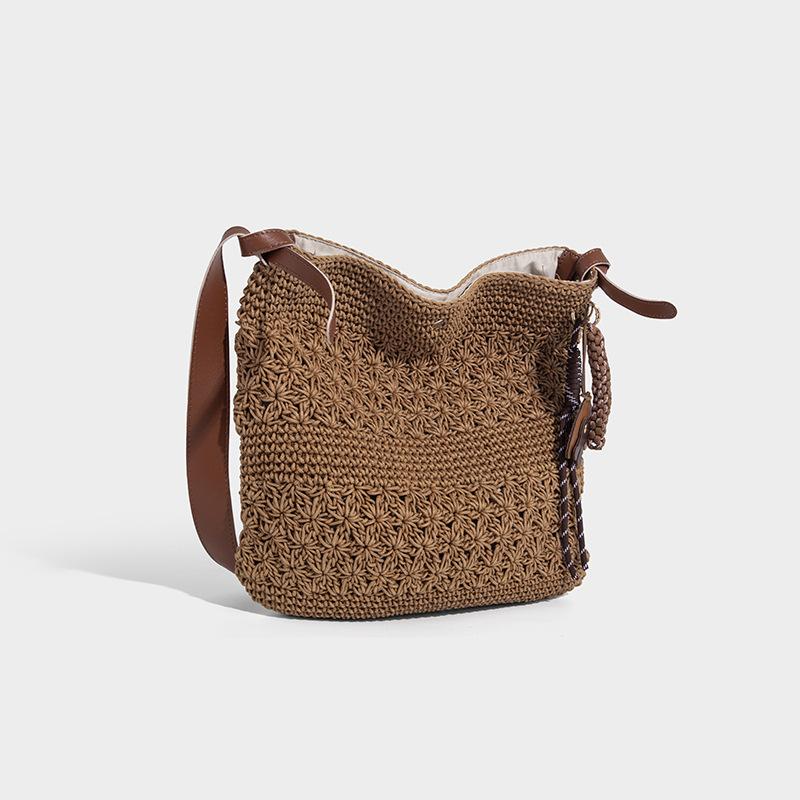 Wax Rope Artistic Woven Fashion Bag Crossbody Bag for Women Versatile Shoulder Bag Bucket Bag Vacation Style Beach Bag
