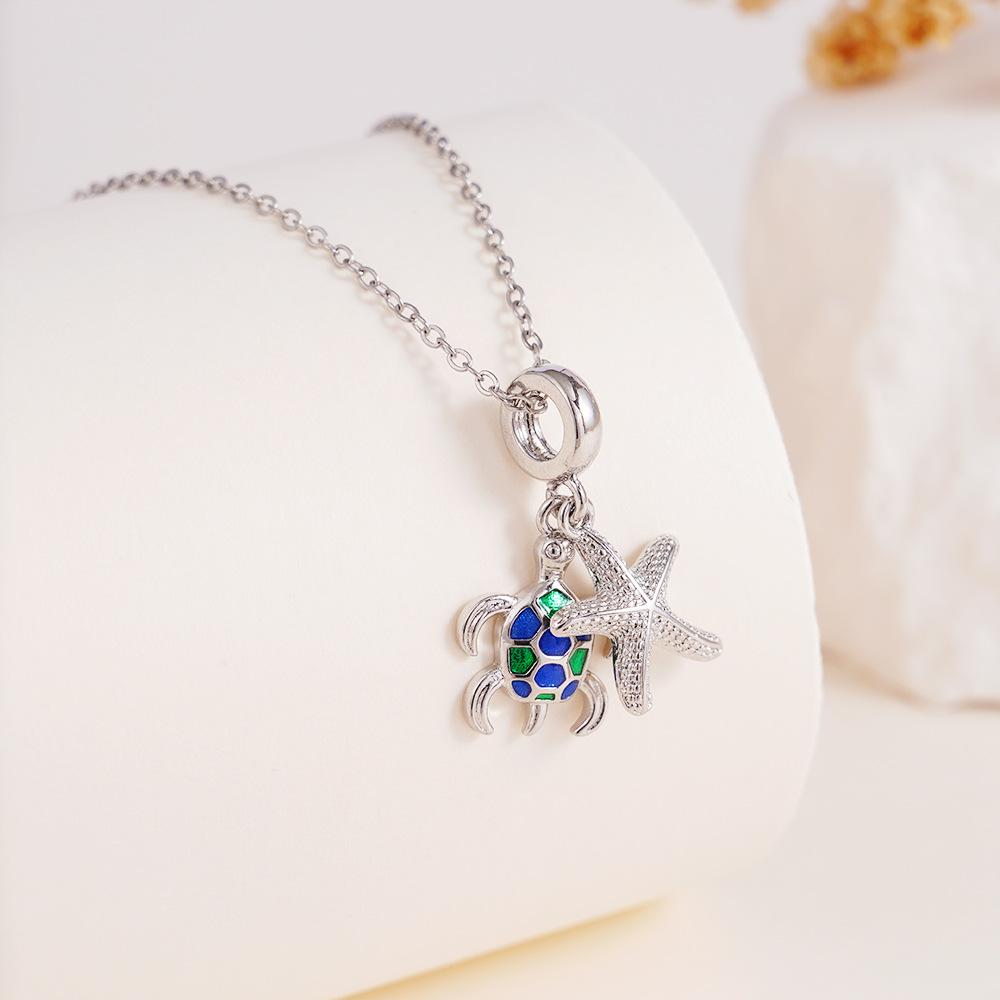 Sweet Cute Zircon Fish Shell Turtle Charms Necklaces for Women Girls Stainless Steel Chain Fashion Jewelry Accessories Gifts