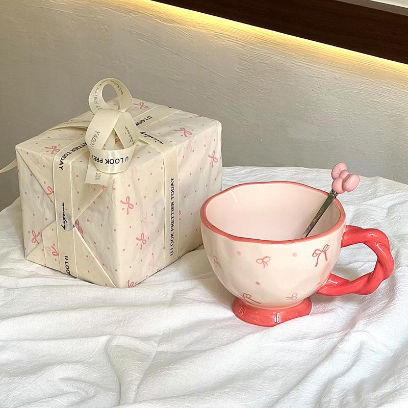 Ins Cute Creative Mug Underglaze Coffee Cup Large Capacity Breakfast Oat Cup Couple Ceramic Drinking Cup
