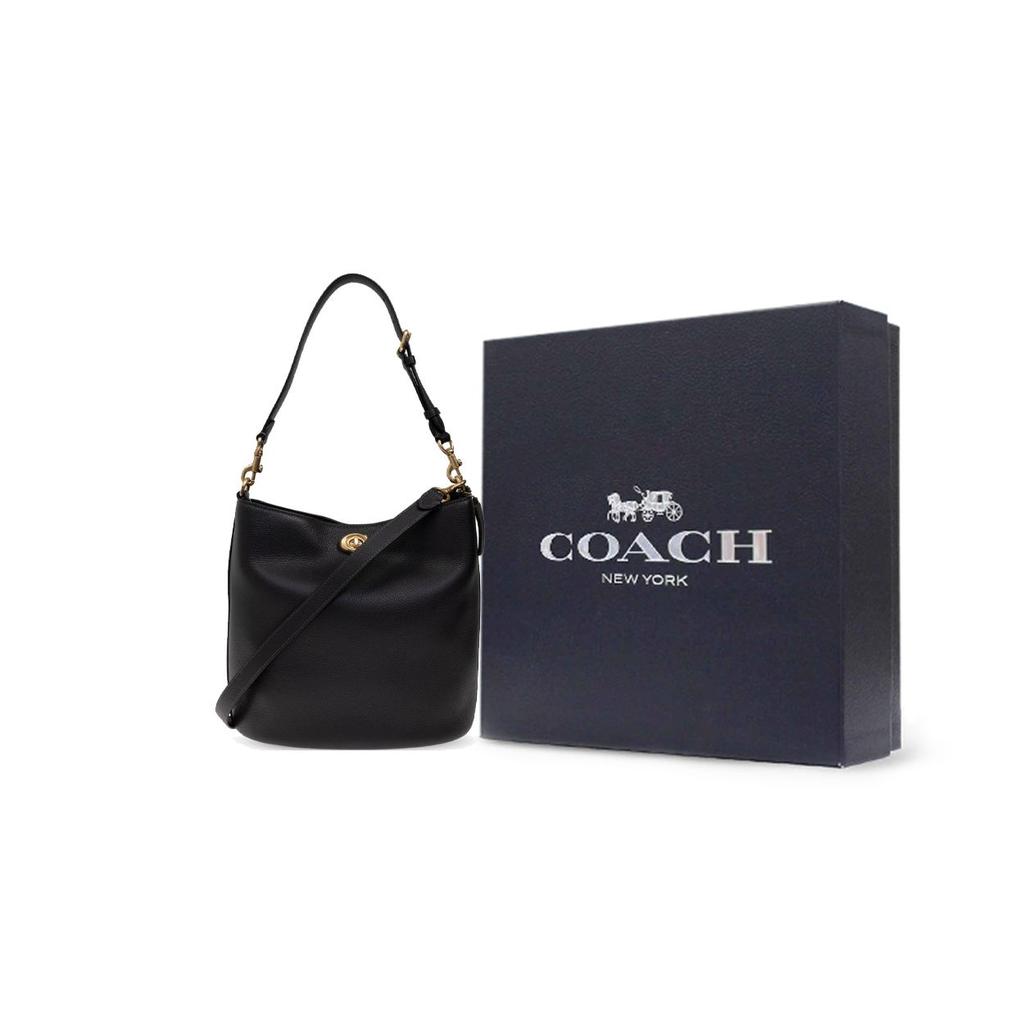 Coach Willow 28 Adjustable Detachable Shoulder Strap Lock Closure Leather Bucket Bag Women bags Black CW624-B4BK