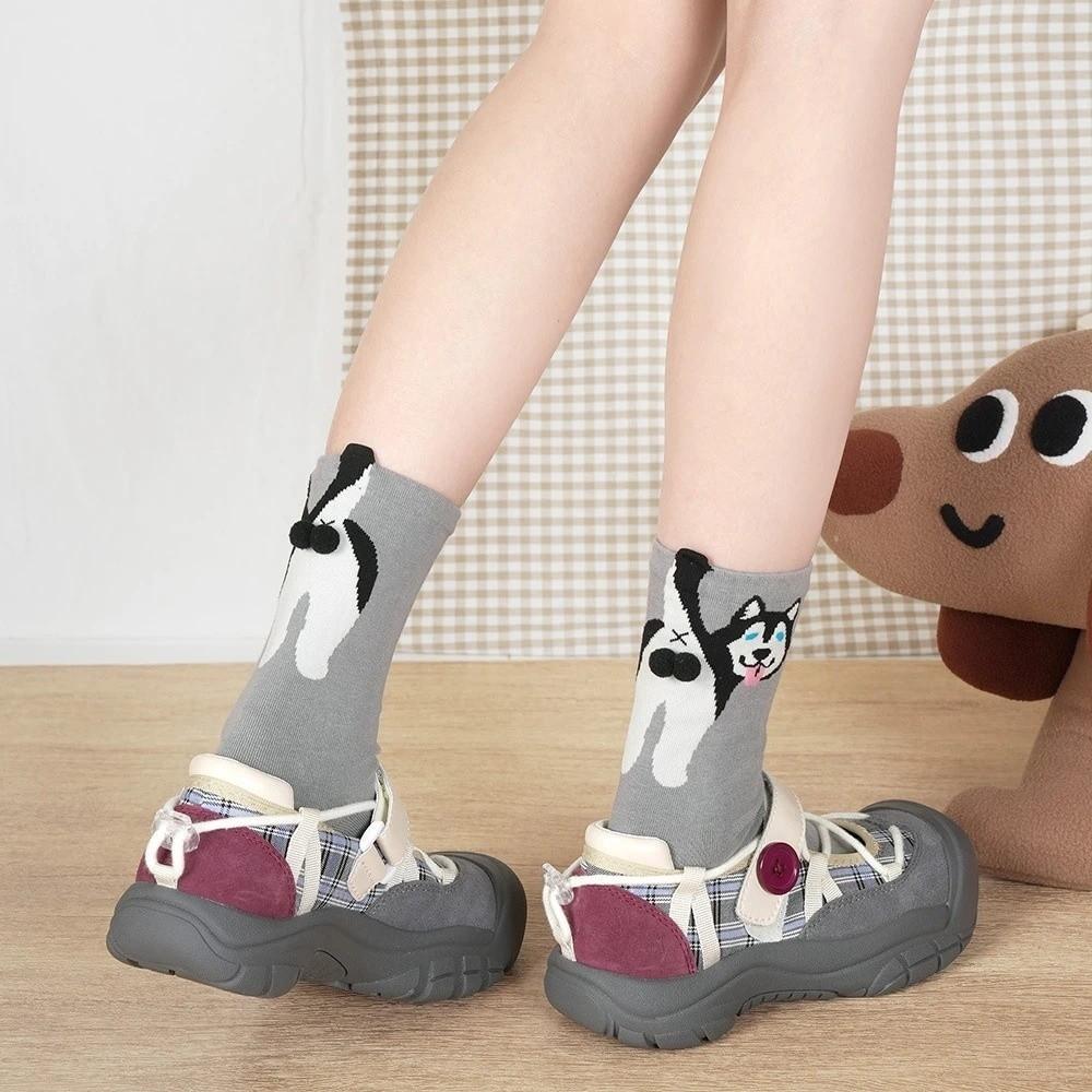 Chaussettes mi-mollet absorbant la transpiration Chaussettes pour couples Chat Œuf Chaussettes en coton confortables