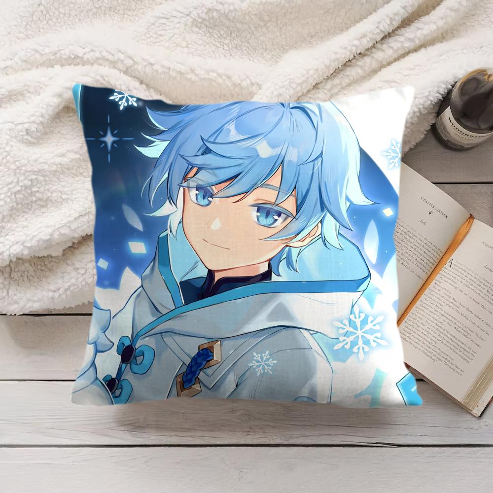 Chongyun Genshin Impact Cushion Cover Silky Short Plush Invisible Zipper Dustproof Sofa Pillow Case For Home Decor