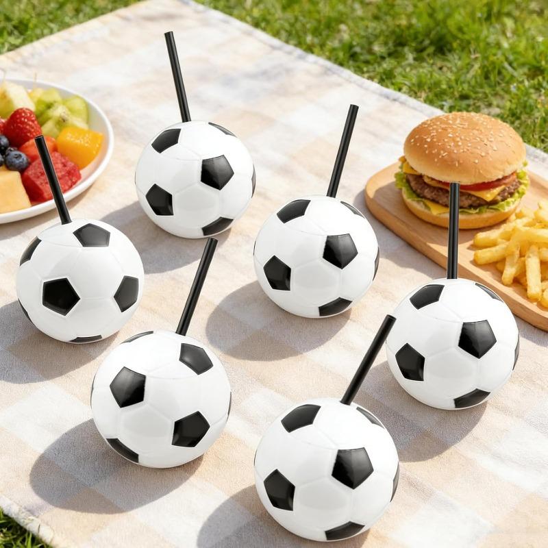 1-5PCS Plastic Cup with Straw Cartoon Juice Milk Tea Cup Football Baseball Party Water Drink Cup for Adults Fun Decor