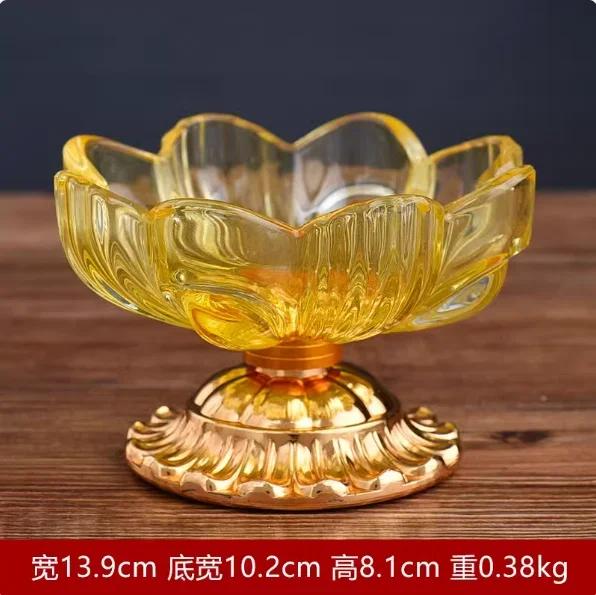 1PCS Glass Alloy Lotus Flower Fruit Tray for Household Use Buddha High Foot Fruit Tray Living Room Decoration Feng Shui Ornament