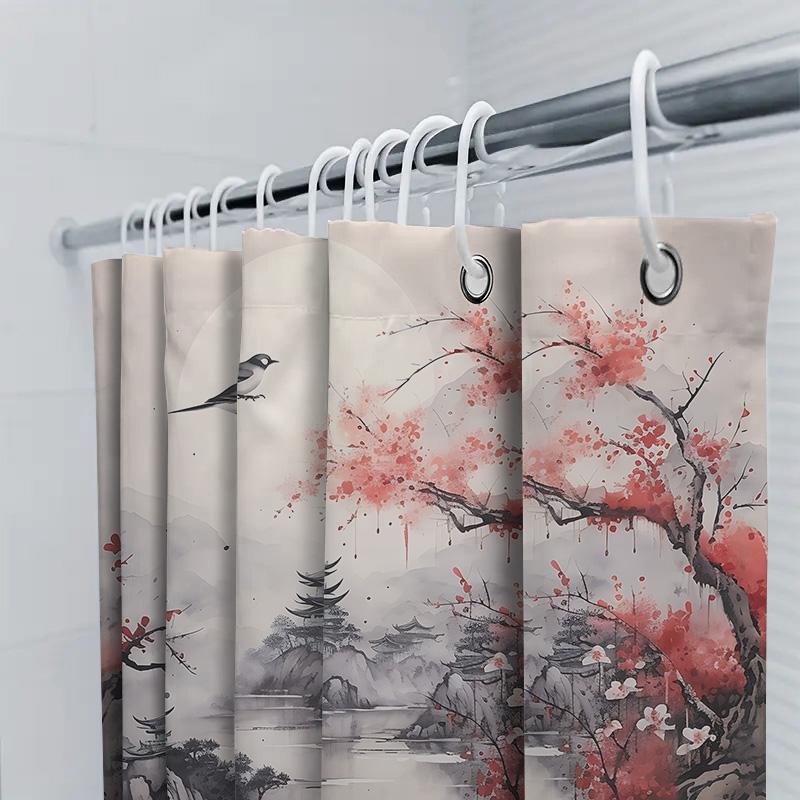 Unique Design of Flower and Bird Patterns Elegant Oriental Scenery Art Watercolor Waterproof  Durable  Complimentary hook