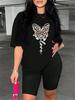 Women's Fashion Leopard Print Lip Print Summer Casual Short-Sleeve T-Shirt Summer Streetwear Graphic Tshirts Personality Y2K Top