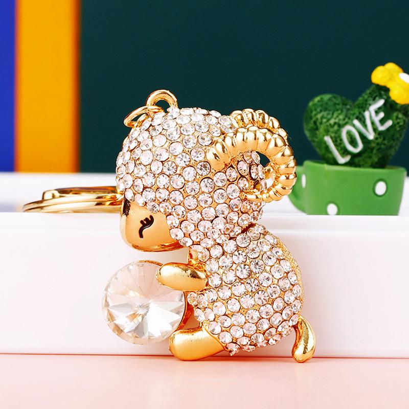 Zodiac Rhinestone Lamb Keychain Pendant for Women's Bag - Creative Business Logo Gift