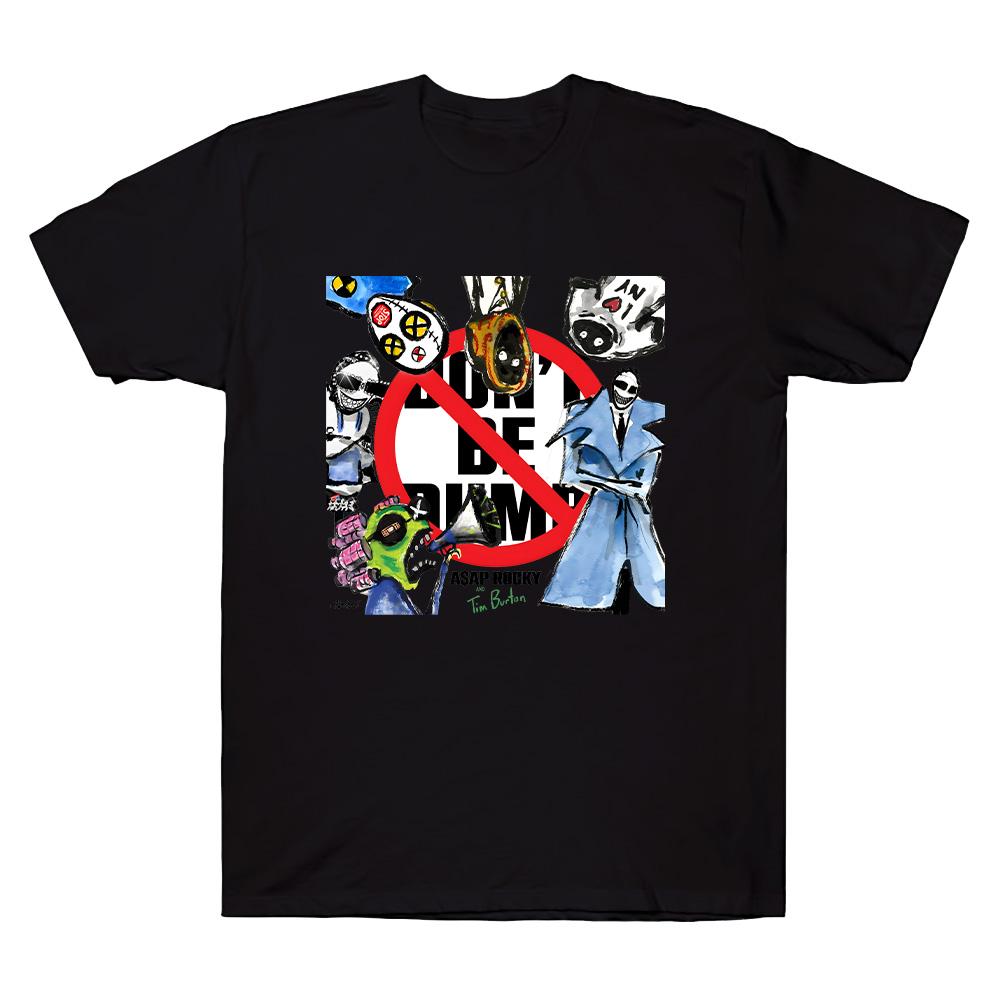 

A$AP Rocky Не будь тупым Футболки ХИП-ХОП Уличная готика Футболка Свободный Повседневный Харадзюку Хлопковый Топ Уличная одежда Унисекс Футболки XS чёрный