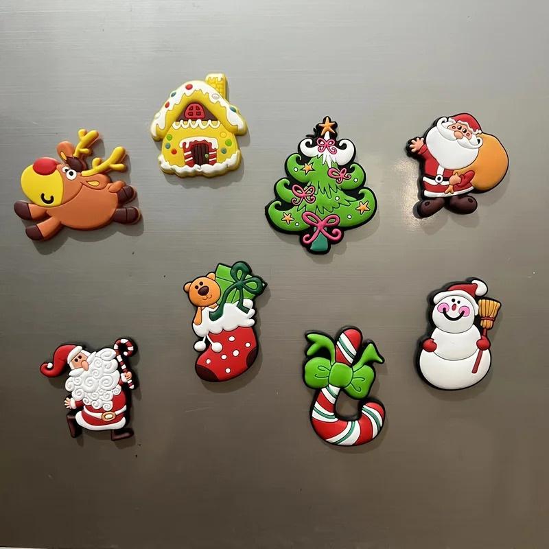 Cartoon Christmas Fridge Magnets 8-Piece Set Soft Rubber Santa Claus Fridge Magnets Christmas Decorations Gift