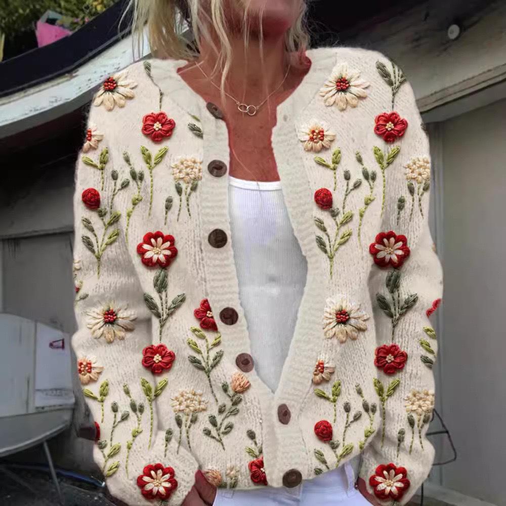 European Style 3 D Print Cardigan Knitted Jacket Spring and Fall Women 7 Sweater