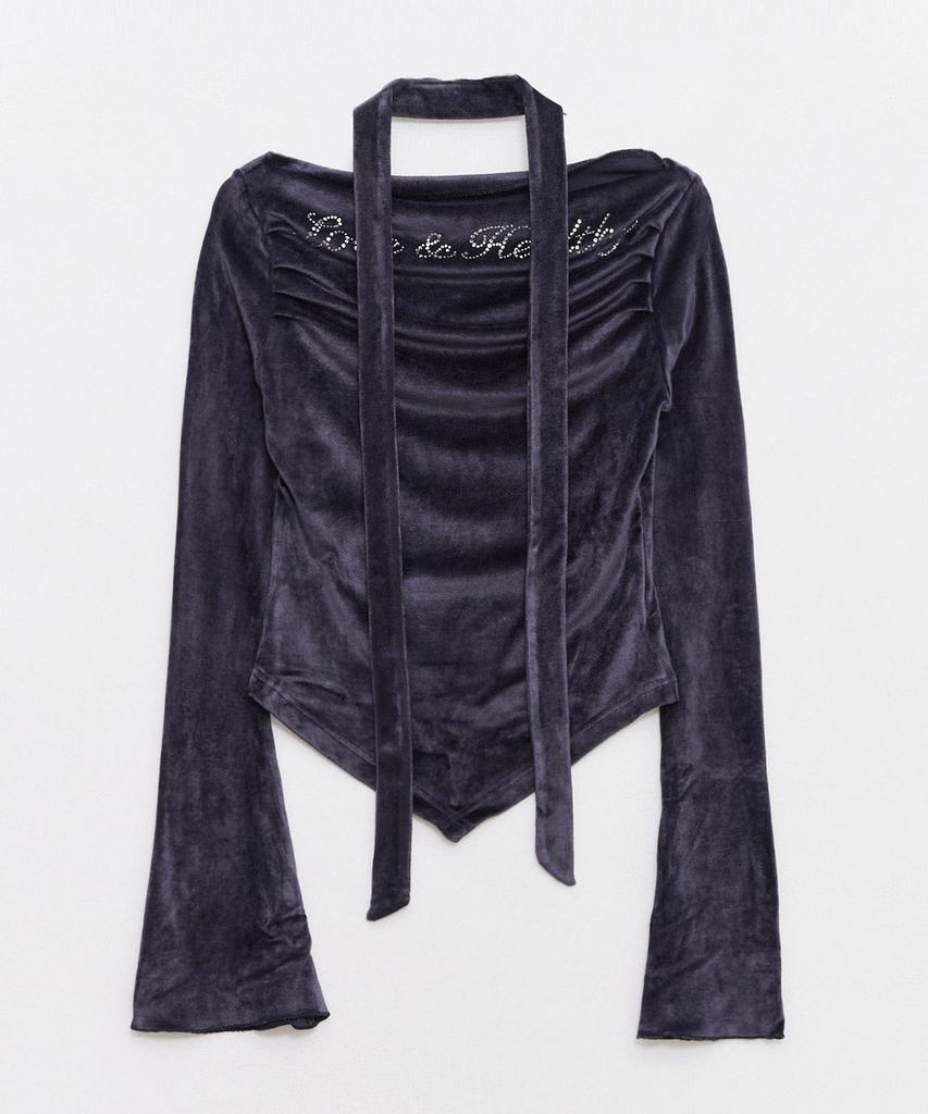 RAWMANTICS Shine Velvet Drape Cubic Scarf Top Navy