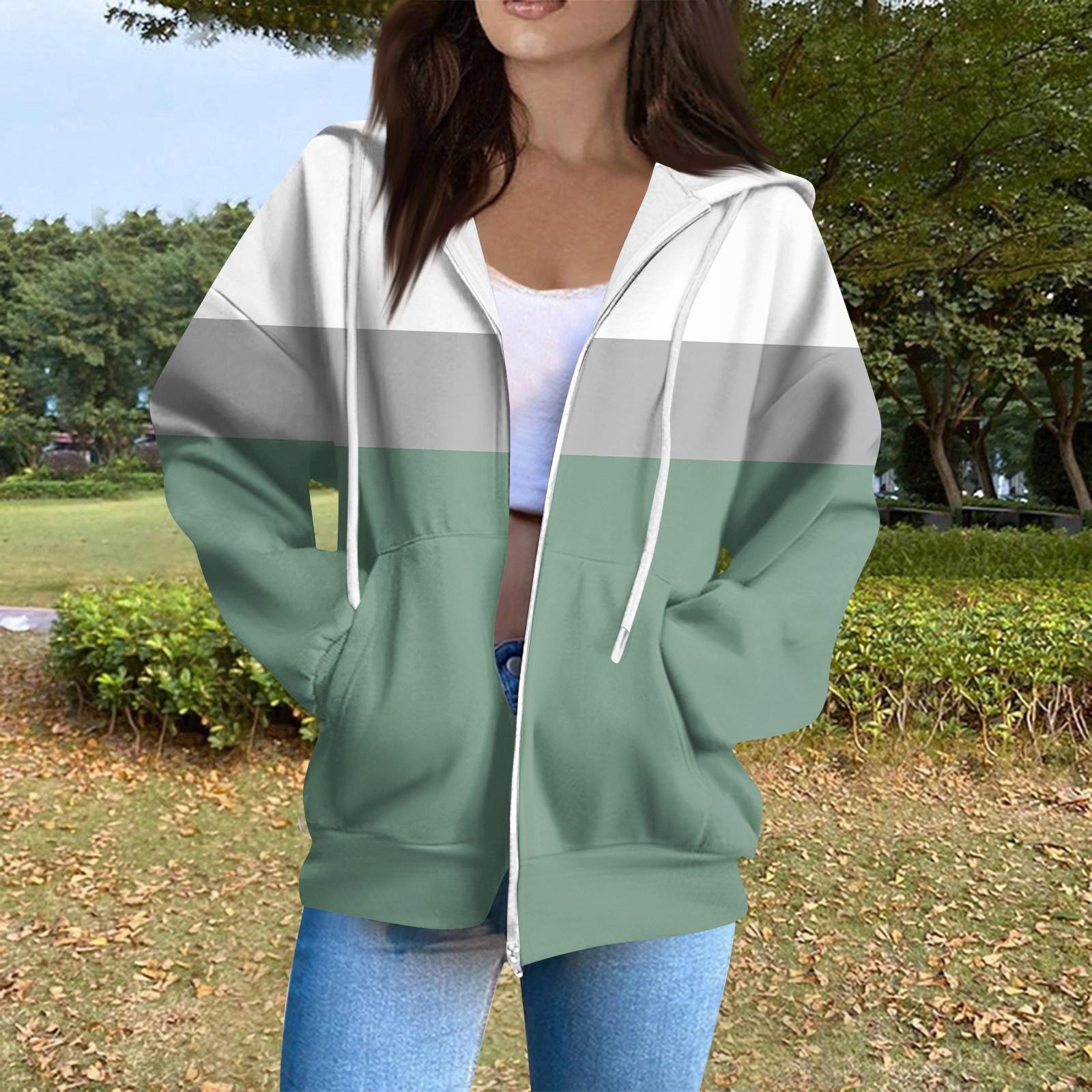 

Женская повседневная модная толстовка с капюшоном, длинным рукавом, молнией, градиентной полоской и принтом M