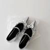 Pointed silver sequined flower Mary Jane women's shoes one-word buckle with shallow mouth French inner height increase single shoes 2025 new