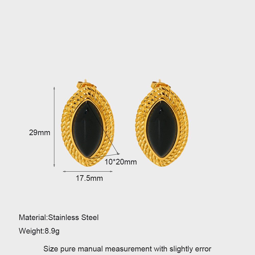 18K Gold Plated Black and Red Horse Eye Resin Stainless Steel Stud Earrings