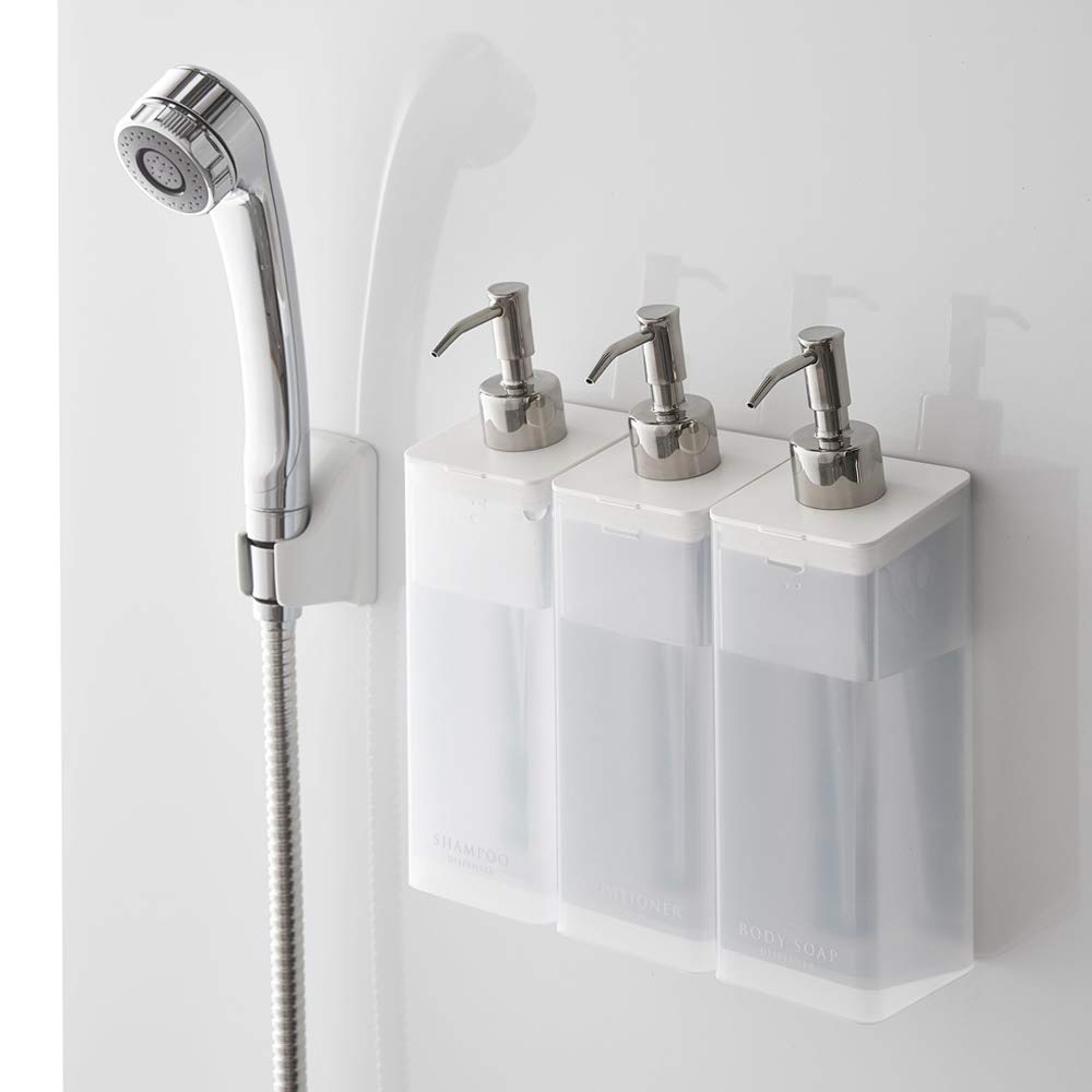 

Yamazaki Magnetic Two-Way Dispenser MIST (Set of 3) Magnetic Refill Bottles for Shampoo, Conditioner, and Body Soap, Clear, 4485, 4486, and 4487