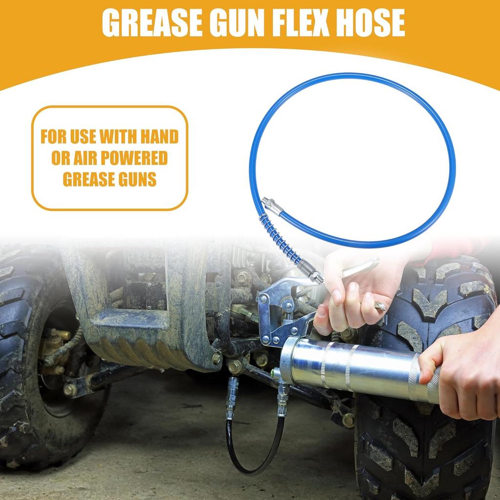 1Pc 37 Inch Universal 1/8" NPT Grease Gun Flex Hose - Trailer Flex Grease Hose Extension Non-Slip - Metal Blue