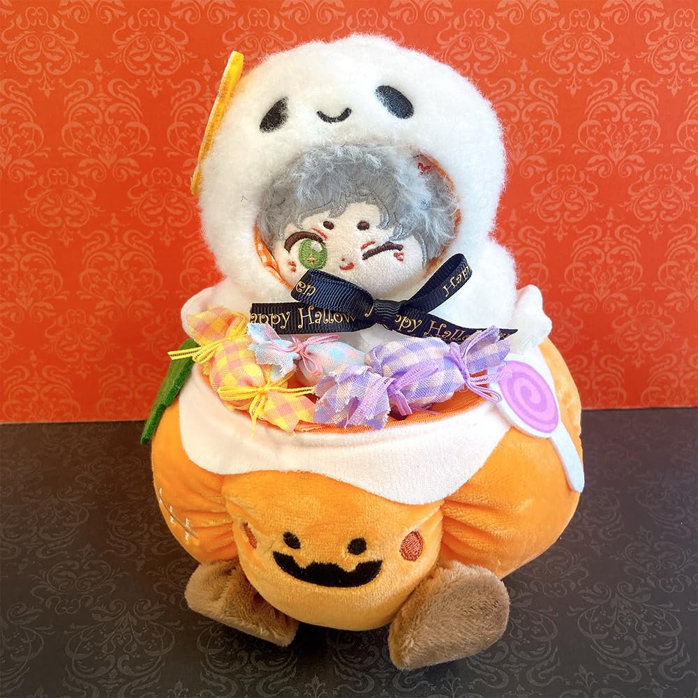 Ghost Poncho & Pumpkin Bag Set for 10cm Plush Toy, Kigurumi Accessories, Otaku Activities, Doll Mascot, Kpopdoll Costume [Used]
