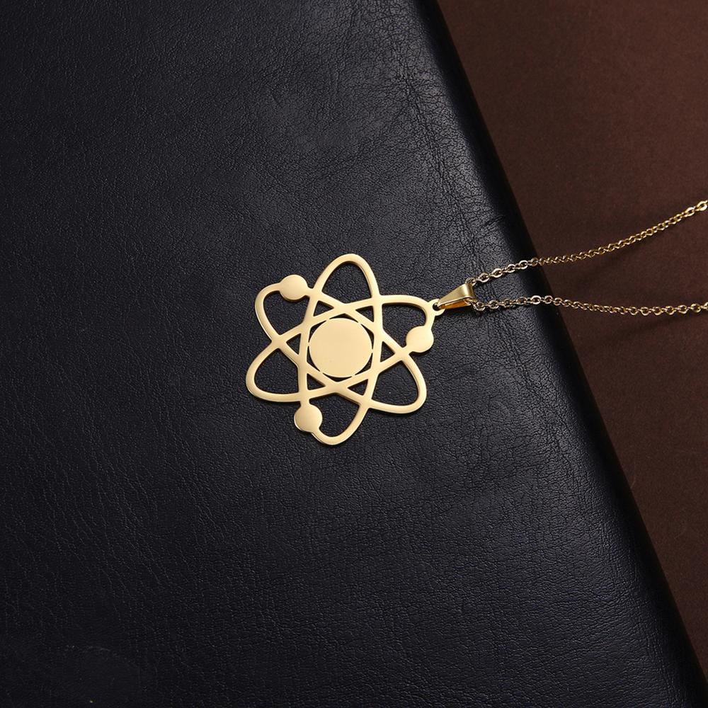 Atomic Model Pendant Necklace Stainless Steel For Women And Men Golden Link Chain Accessories Fashion Jewelry Gift