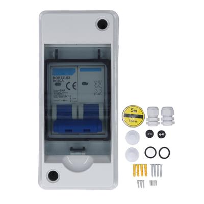 Disyuntor MCB, caja combinadora fotovoltaica, interruptor de desconexión impermeable de 1000 V CC y 20 A con caja de distribución