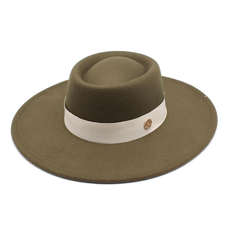 Solid Color Wool 9.5Cm Brim Mark Men'S And Women'S Warm Outdoor Oval Hoop Top Hat