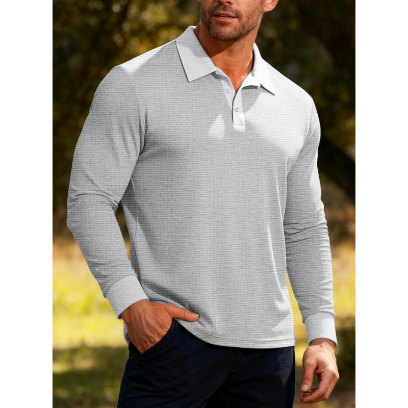 Men S Long Sleeve Waffle Knit Polo Shirt Casual Vacation Style