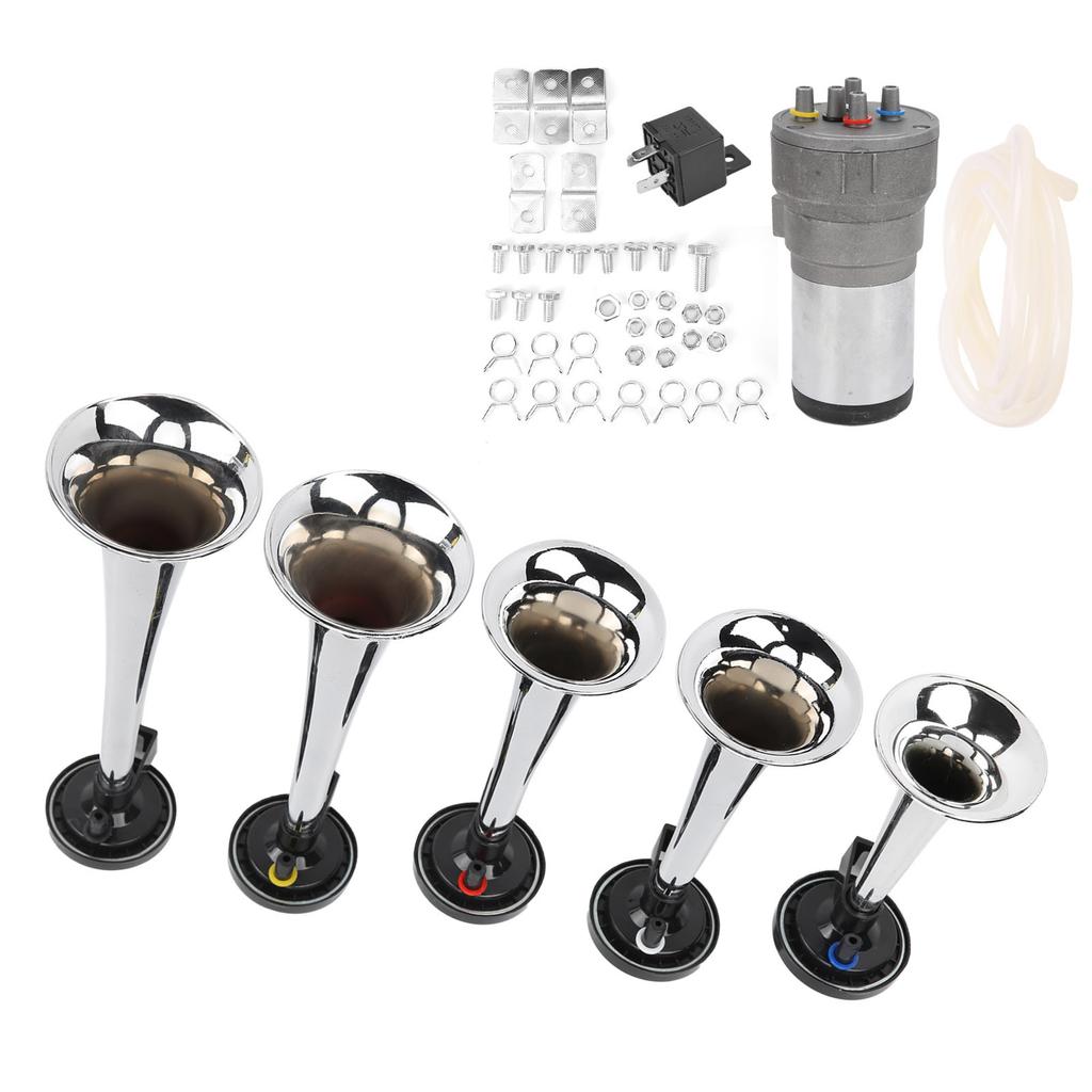 Car 5 Trumpet Set Tune 12V with Compressor Chrome Color Replacement for Trains Ships Vans