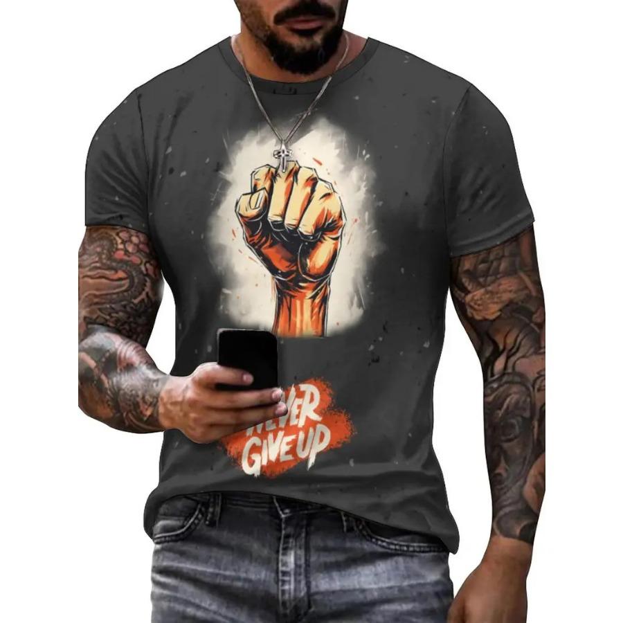 lus Size Mens Graphic Short Sleeve T-Shirt - Relaxed Fit, Crew Neck, Slight Stretch, Patterned Polyester Top for Outdoor Sport and Leisure