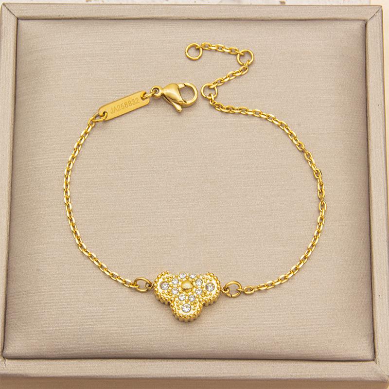 18K Gold CNC Laser-Engraved Four-Leaf Clover Bracelet & Five-Petal Necklace Set