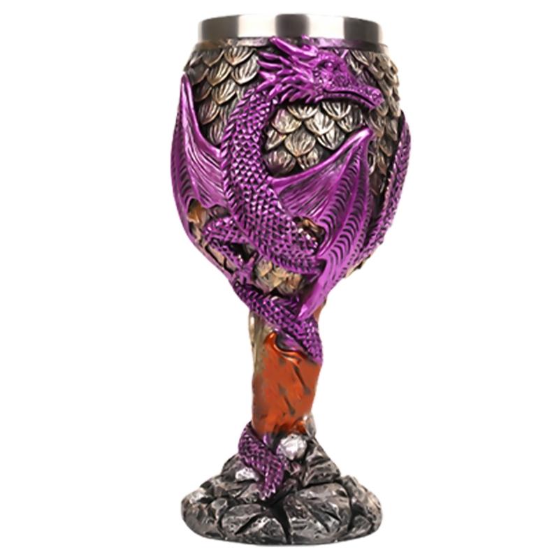 Wine Cup Dragon Embossed High Stem Wine Glass Wine Drinking Cup Resin Goblet for Home Decoration