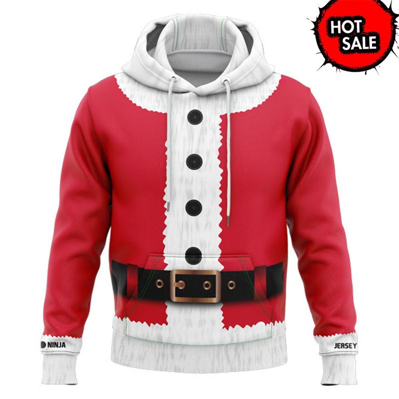 Felpa con Cappuccio Grafica da Uomo Babbo Natale alla Moda Divertente Muscolosa Felpa con Cappuccio Stampata Uomo Felpa con Cappuccio Brutta Vacanza di Natale Abbigliamento