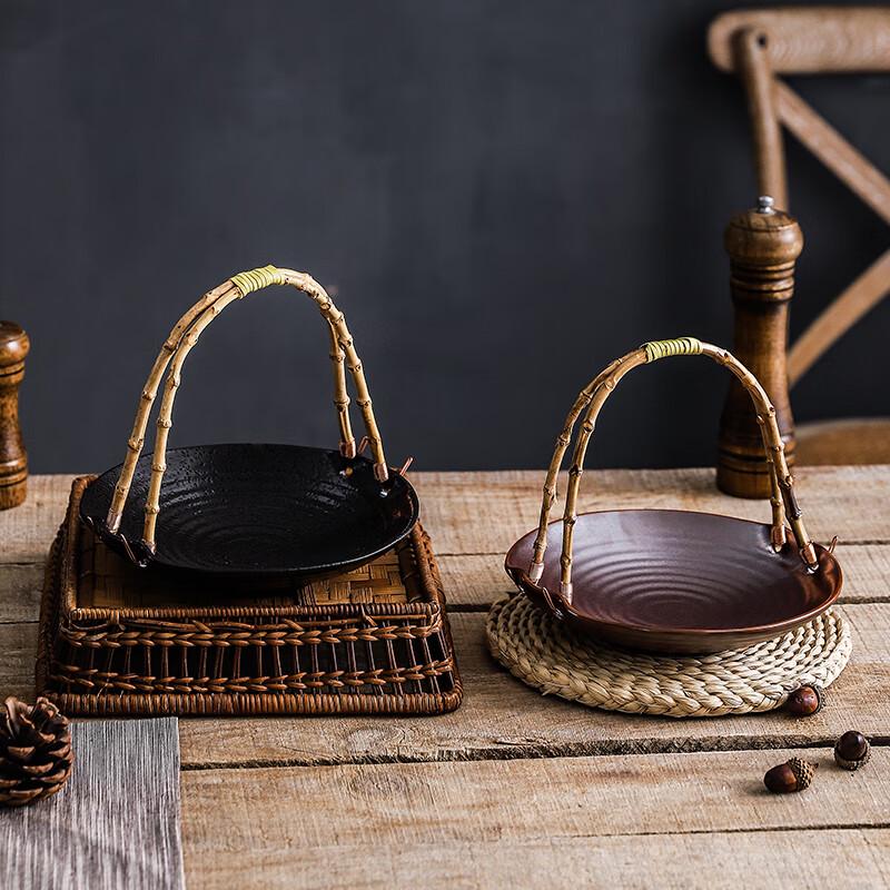 Wuhe Ceramic Serving Plate with Bamboo Handle