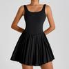 Womens Backless Sport Dress With Built-in Shorts Pleated Yoga Skirt Tennis Running Gym Outdoor Fitness