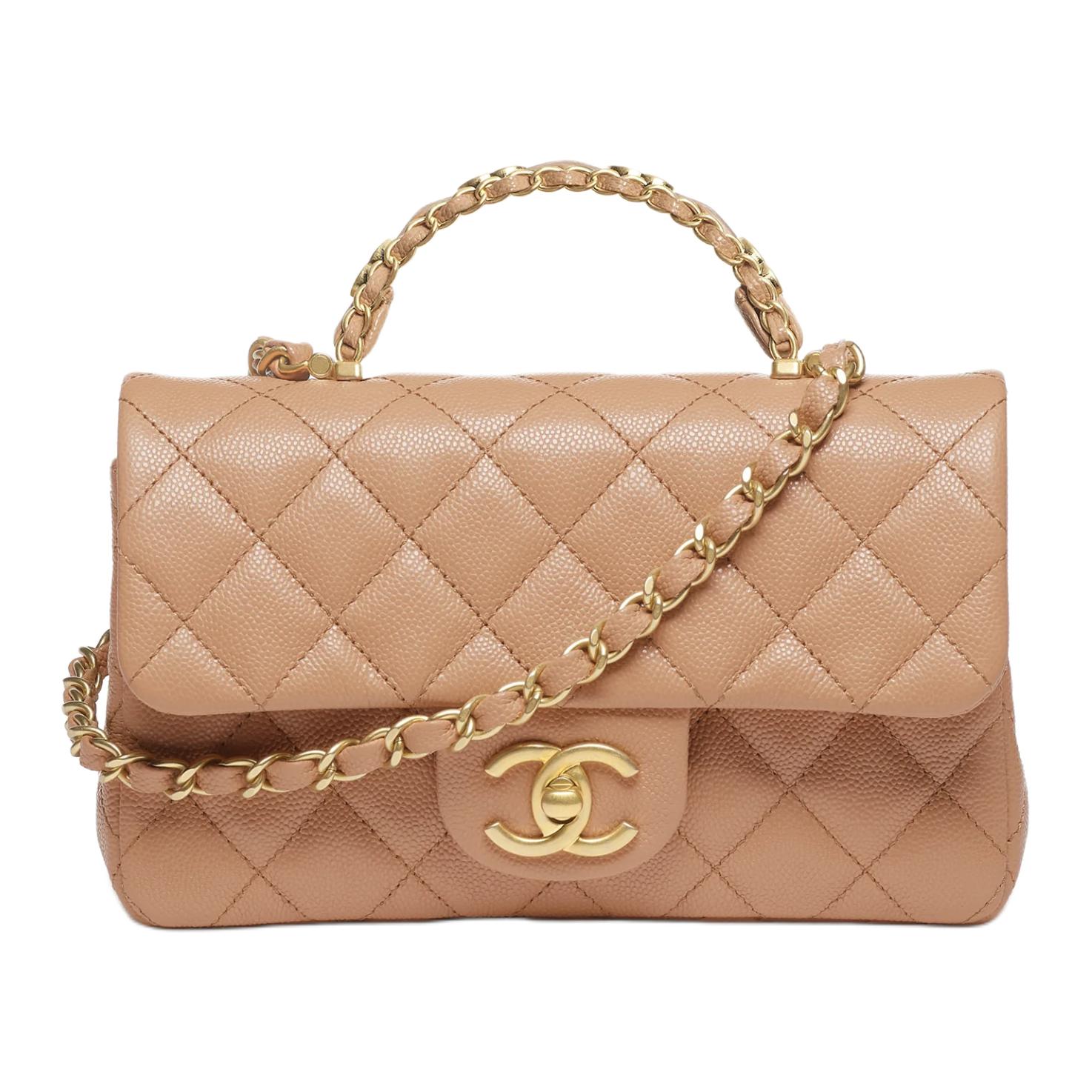 

Міні-сумка Chanel Classic Flap Cf 25b з ланцюжком, тисненням у зернистому кольорі, з глянцевою телячою шкірою та золотими металевими акцентами, жіночий стиль, верблюжого кольору Basic+Dust Bag верблюд