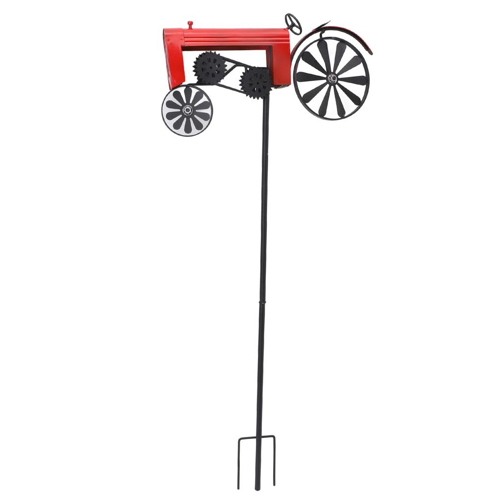 Traktor Windspiel Vintage Drehende Räder Metall Außenstecker Windmühle Dekoration für Blumenbeet Rasen Garten Rot
