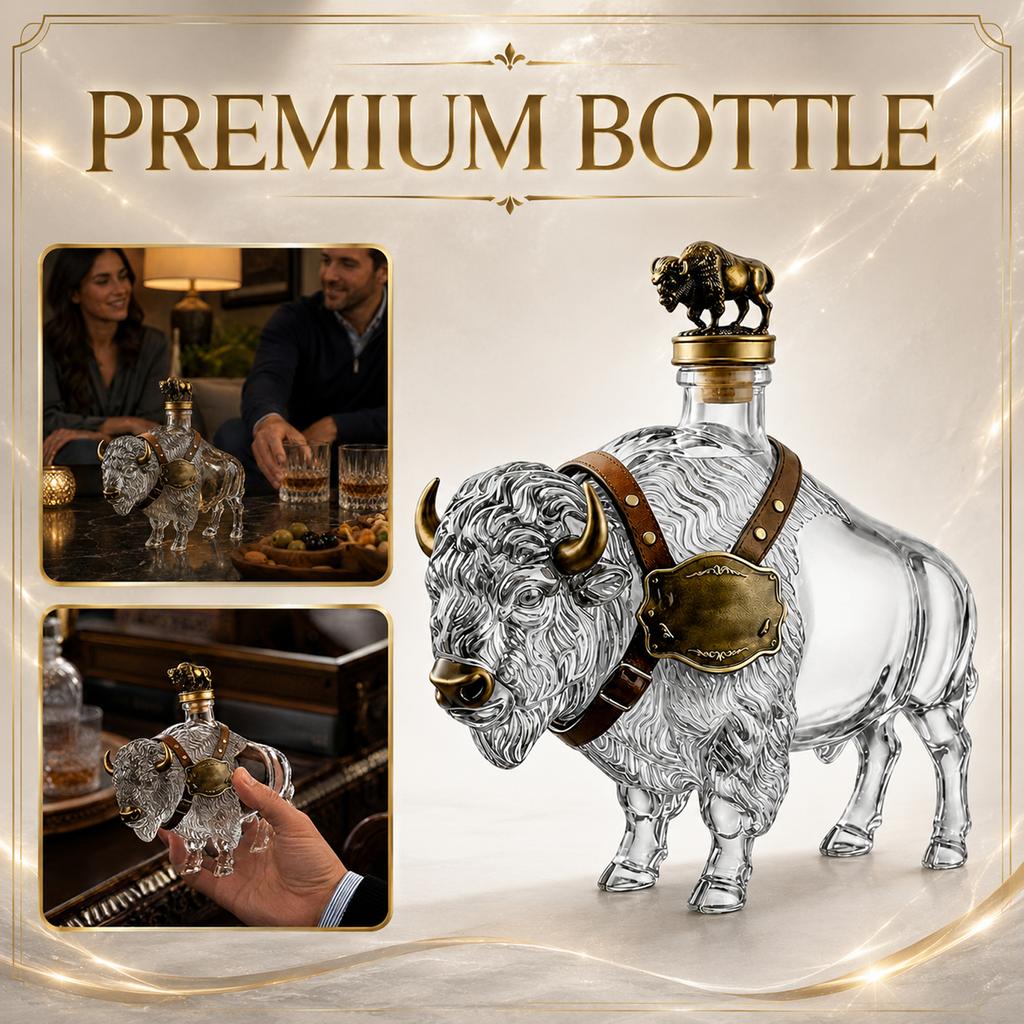 Buffalo Shaped Glass Liquor Bottle High Borosilicate Glass Whiskey Decanter Decorative Spirit Container with Cap for Home Bar Display