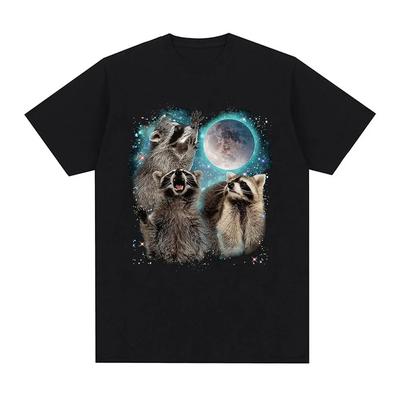 3 Mapache Luna Aullando Cabeza de Mapache Camiseta Gráfica Divertida Camisetas Suaves Unisex Cuello Redondo Camisetas Ropa para Mujeres Hombres Talla UE