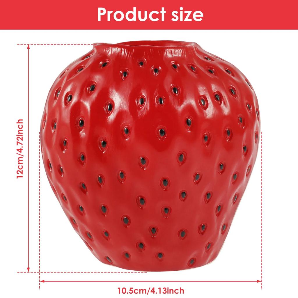 Strawberry Vase 12×10.5×12cm Decorative Strawberry Shaped Planter Resin Strawberry Shaped Planter Pot Cute Fruit Vase Ornament