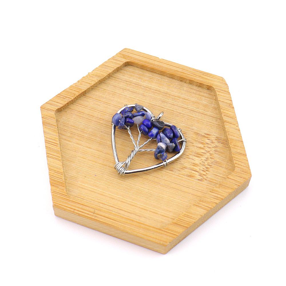 Seven-Color Natural Crystal Tree of Life Heart Pendant Necklace N743