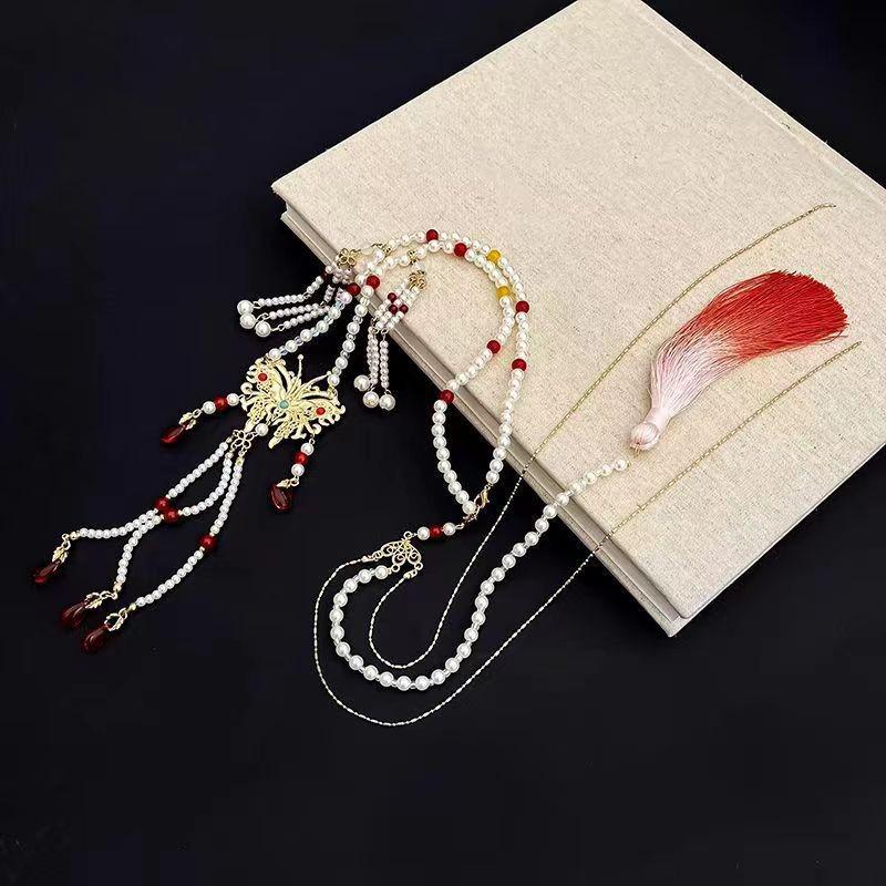Chinese Style Ma Mian Skirt Cheongsam Necklace with Tassels and Beads