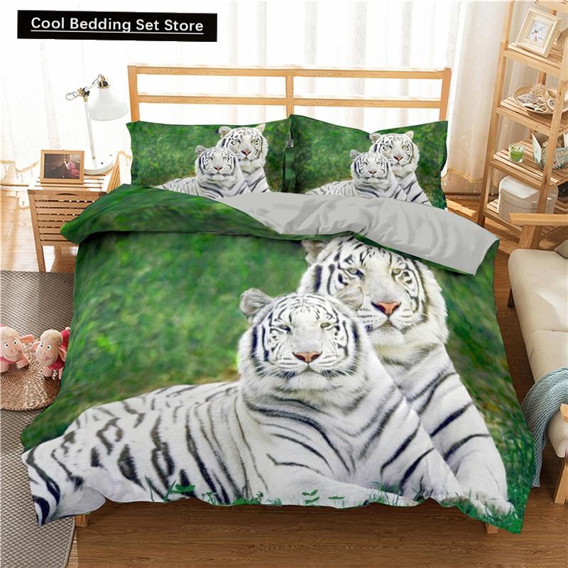 Comforter 3D Tiger Bedding Set King Queen Full Twin Size Brown Animal Jungle Wildlife Comforter Polyester