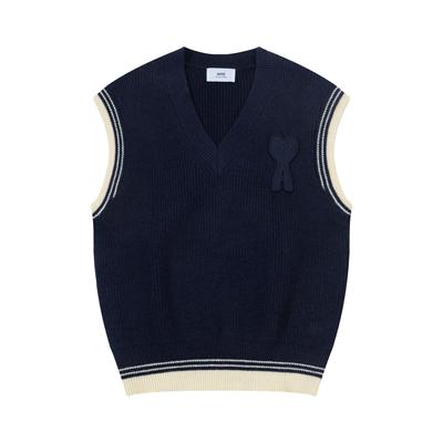 New Autumn and Winter Knitted Striped V-neck Pullover Vest with Heart-shaped Text Logo Knitted Sheep Sweater Base Vest