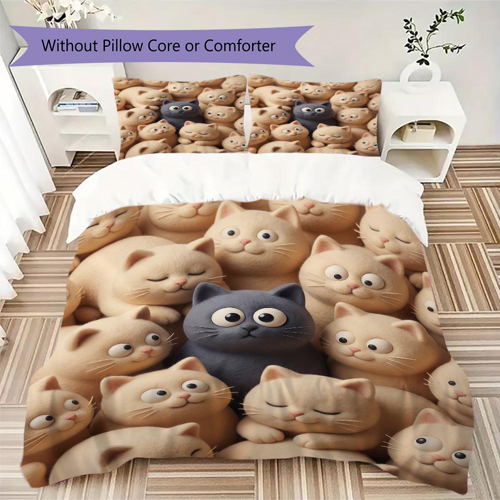 Playful Cats Pattern Bedding uilt Set uilt Cover Pillowcase Home Decoration Birthday Gift (1 * duvet cover + 2 * pillowcase without core)