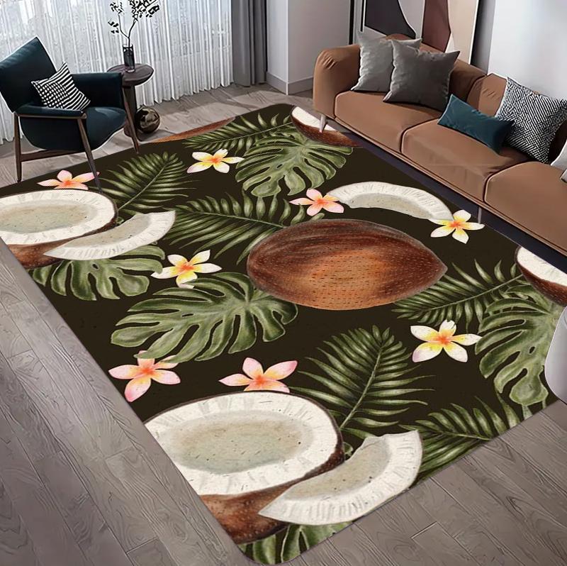 Vintage Coconut Area Rug Tropical Print Non-Slip Washable Carpet Doormat Floormat for Living Bedroom Dining Room Kids Playroom