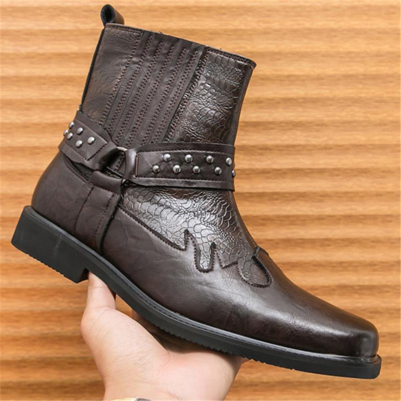 

Мода Новая Зимняя Мода Высокие Топы Панк Клепки Челси Ботильоны Коричневые Черные Мужские Повседневные Роскошный Бренд Высокие Кроссовки Zapatos Hombre 38