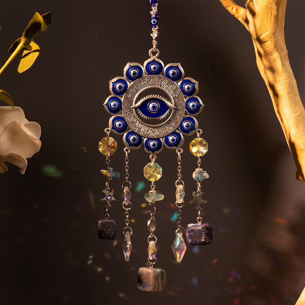 Cross-border Evil Eye Handmade Stone Bell Blue-Eye Wind Chime Pendant Car Hanging Ornament Gift