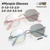 Polygonal Framed Myopia Glasses Light Sensitive Color Changing Rimless Diamond Cut Rim Premium Sense Anti-Blue Light Glasses