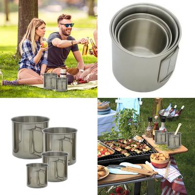 Camping-Wasserbecher, Kaffeebecher mit faltbaren Griffen, 4-teiliges Edelstahlbecher-Set für den Außenbereich