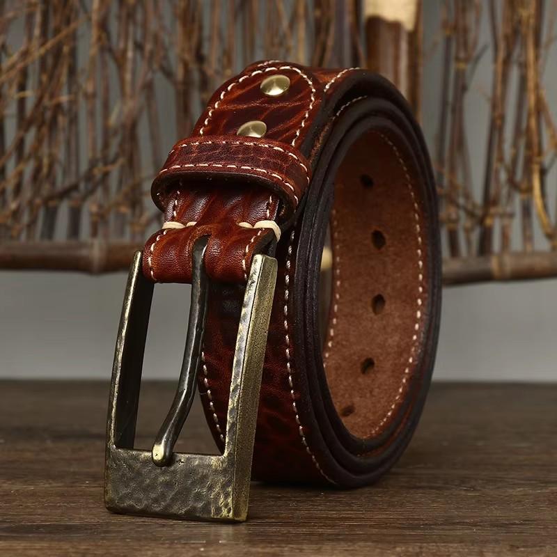 3.8CM Mens Belts High Quality Luxury Retro Super Thick Genuine Leather Belt Ceinture Designer Brass Buckle Male St